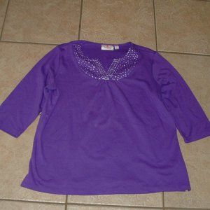 Purple Sz Large Casual Wear Embellished Stretchy Cotton Blend Tee Shirt